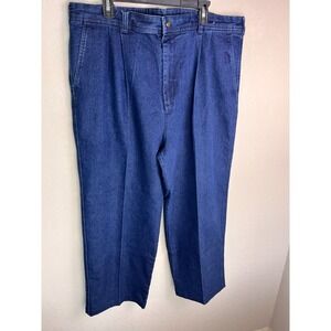 Slazenger Golf Pants Mens Classic Fit 40 Denim Navy Blue Flat Front Lightweight